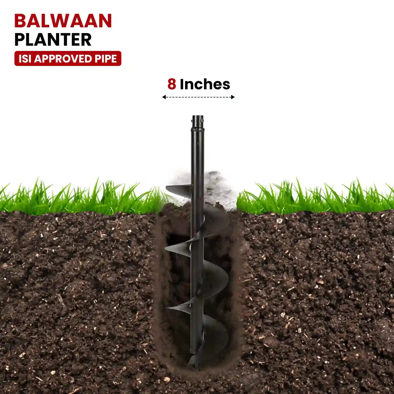 Balwaan PT-8 Single Spiral Earth Auger Planter, 8 Inch Width, Heavy Duty, Durable And Rust Resistant