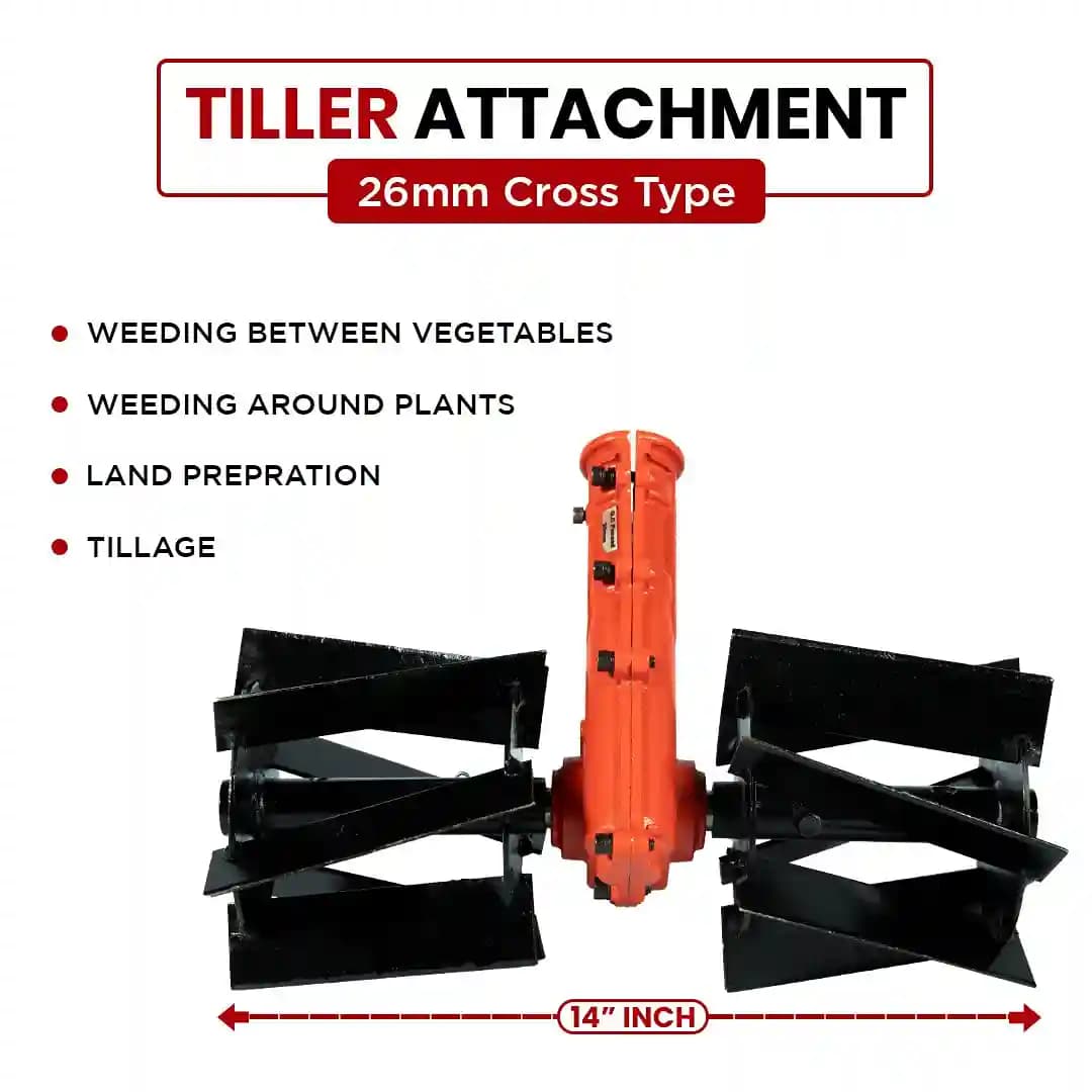 Balwaan Tiller Attachment For Brush Cutter, 26mm Cross Type Weeder In Fruits And Vegetables - Image 2