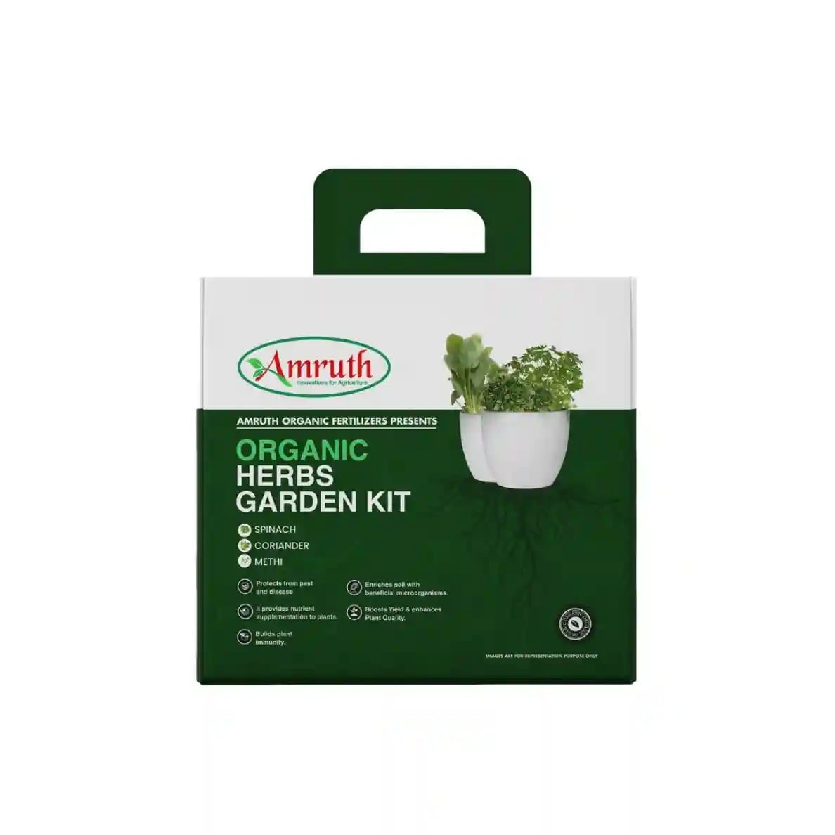 Amruth Organic Herbs Kit, Garden Kit, Grow Your Own Herbs with Seeds, Coir Coin, Organic Manure, Pots, Nutritional and Protection Spray