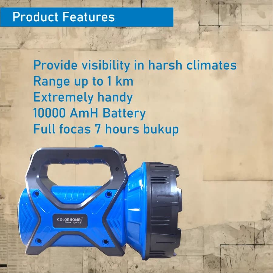 Radhe Agri COLORHOME Torch Light, Rechargeable, Lithium-Ion Battery, 1 KM Range - Image 4