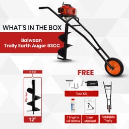 Balwaan BE 63T Trolly Earth Auger 2 Stroke, 63cc With 8 and 12 Bits, Used To Dig Holes In The Soil For Planting 10