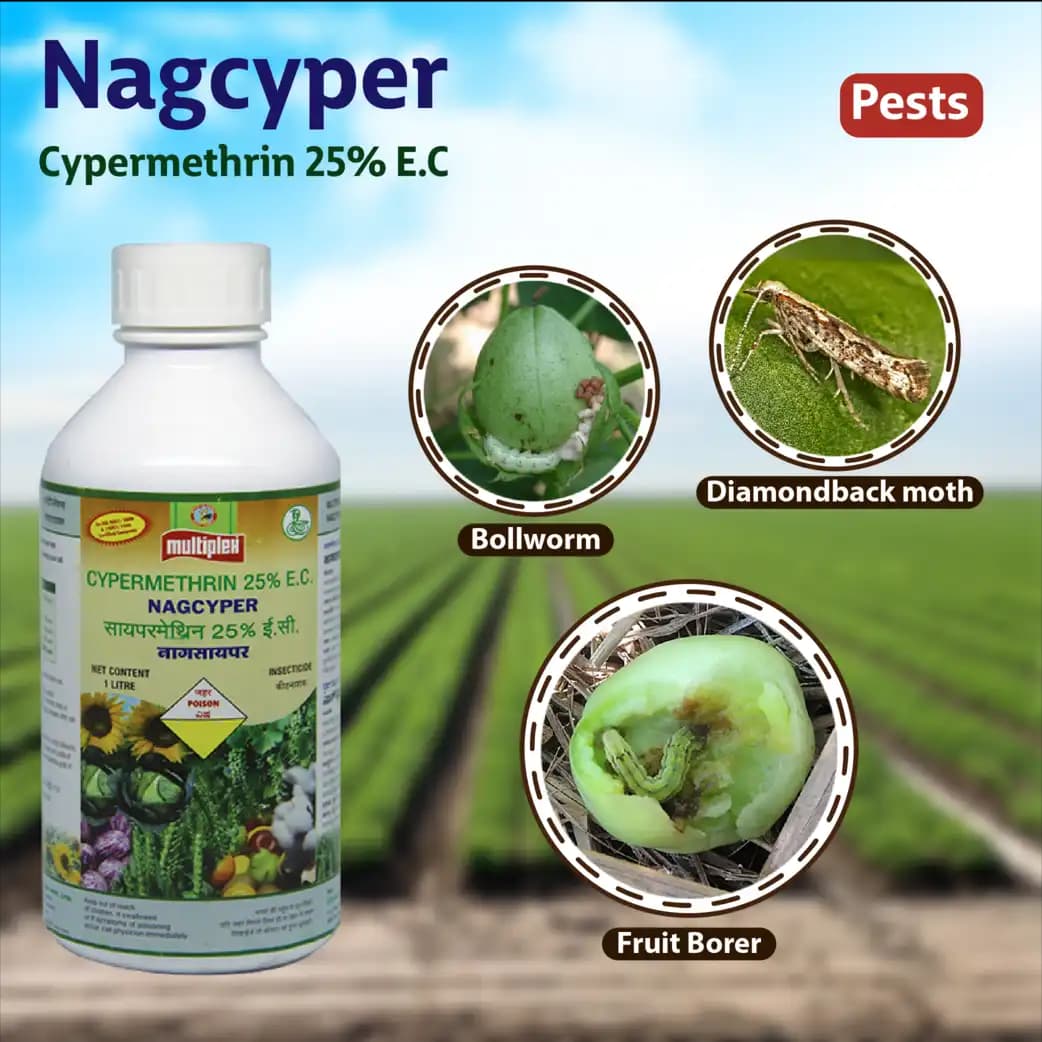 Multiplex Nagcyper Cypermethrin 25% EC Insecticide, Effective Pest Control in Bollworm, Diamond Back Moth, Fruit Borer, Shoot Borer, Early Shoot Borer - Image 3