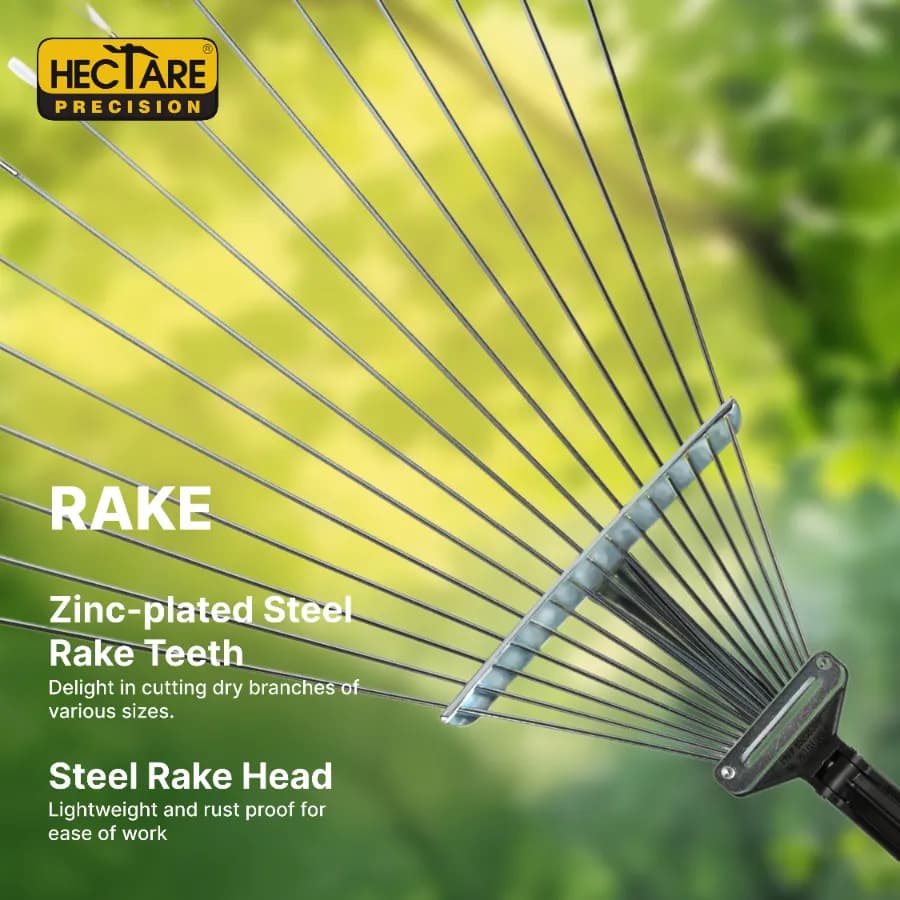 Hectare Precision 15 Tine Stainelss Steel Telescopic Metal Rake, 31 to 64 Inch Adjustable Expanding Handle Rake For Quick Clean Up of Lawn, Garden - Image 2