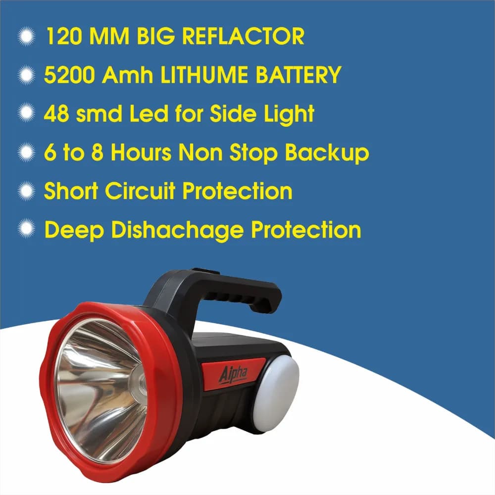 Radhe Agri Alpha Commander Rechargeable Torch, Heavy Duty, 1 Km Range And 5200mAh Battery - Image 4
