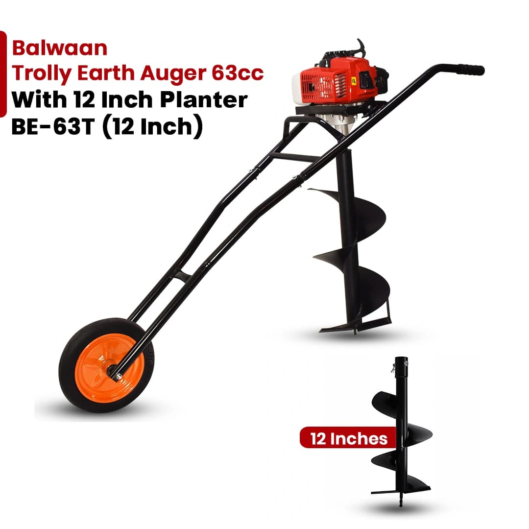 Balwaan BE 63T Trolly Earth Auger 2 Stroke, 63cc With 8 and 12 Bits, Used To Dig Holes In The Soil For Planting - Image 9