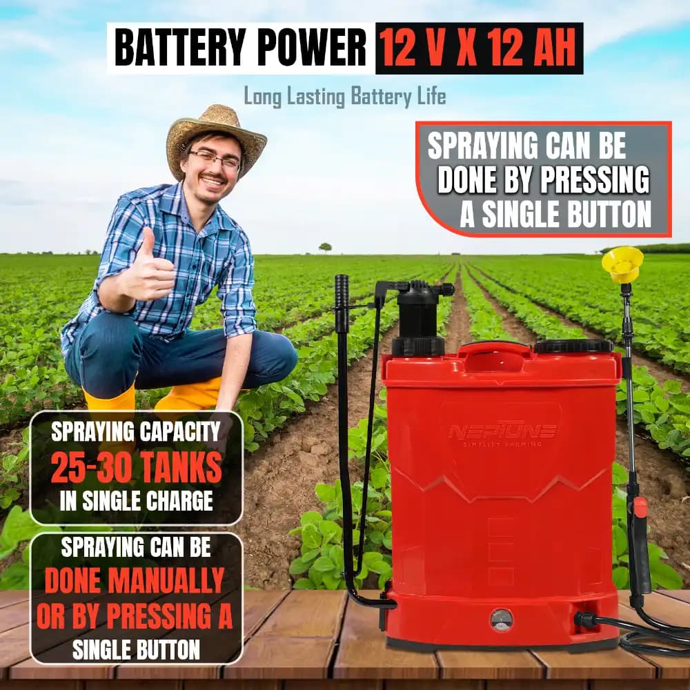 Neptune Model-25 Battery & Manual 2 in 1 Knapsack Sprayer 12V x 12Amp, 20L Tank, Telescopic Lance with 4 Nozzles for Farming & Garden (Color May Vary) - Image 5