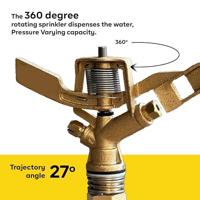FarmEarth Brass Impact Automatic Rotating Sprinkler Head With Nozzle Heavy Duty Irrigation Sprayer Head 20mm - Image 2