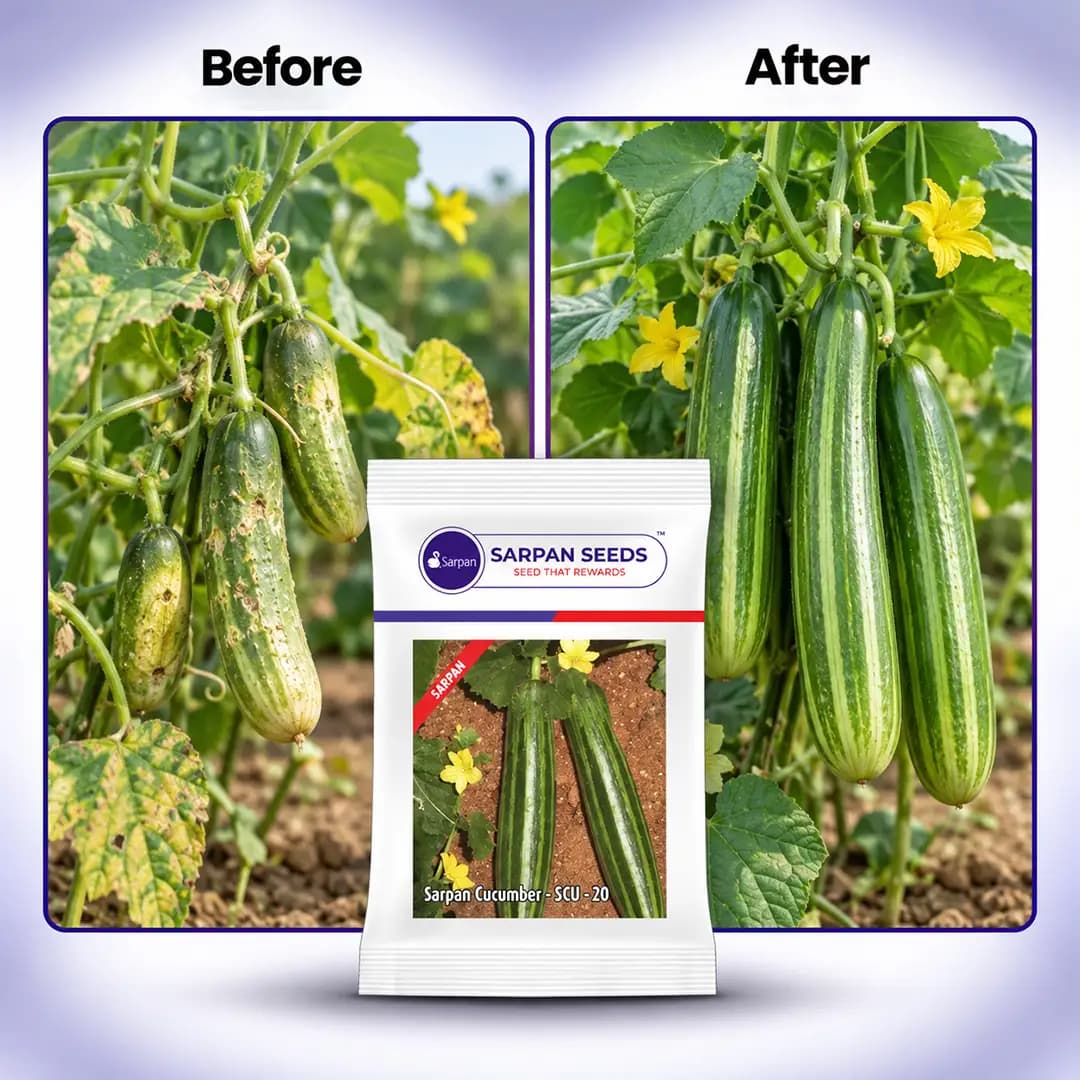 Sarpan Hybrid F1 SCU 20 Cucumber Seeds, Glossy Green Fruits With Dark Green Stripes. - Image 3