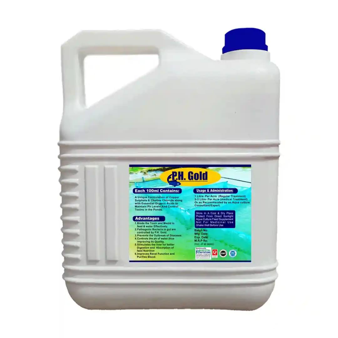 पीएच गोल्ड पोंड पीएच बफर और पानी सैनिटाइज़र, एक्वाकल्चर मछली और झींगा के लिए, तालाबों में टॉक्सिन्स को नियंत्रित करने वाला आहार की आपूर्ति करता है - Image 2