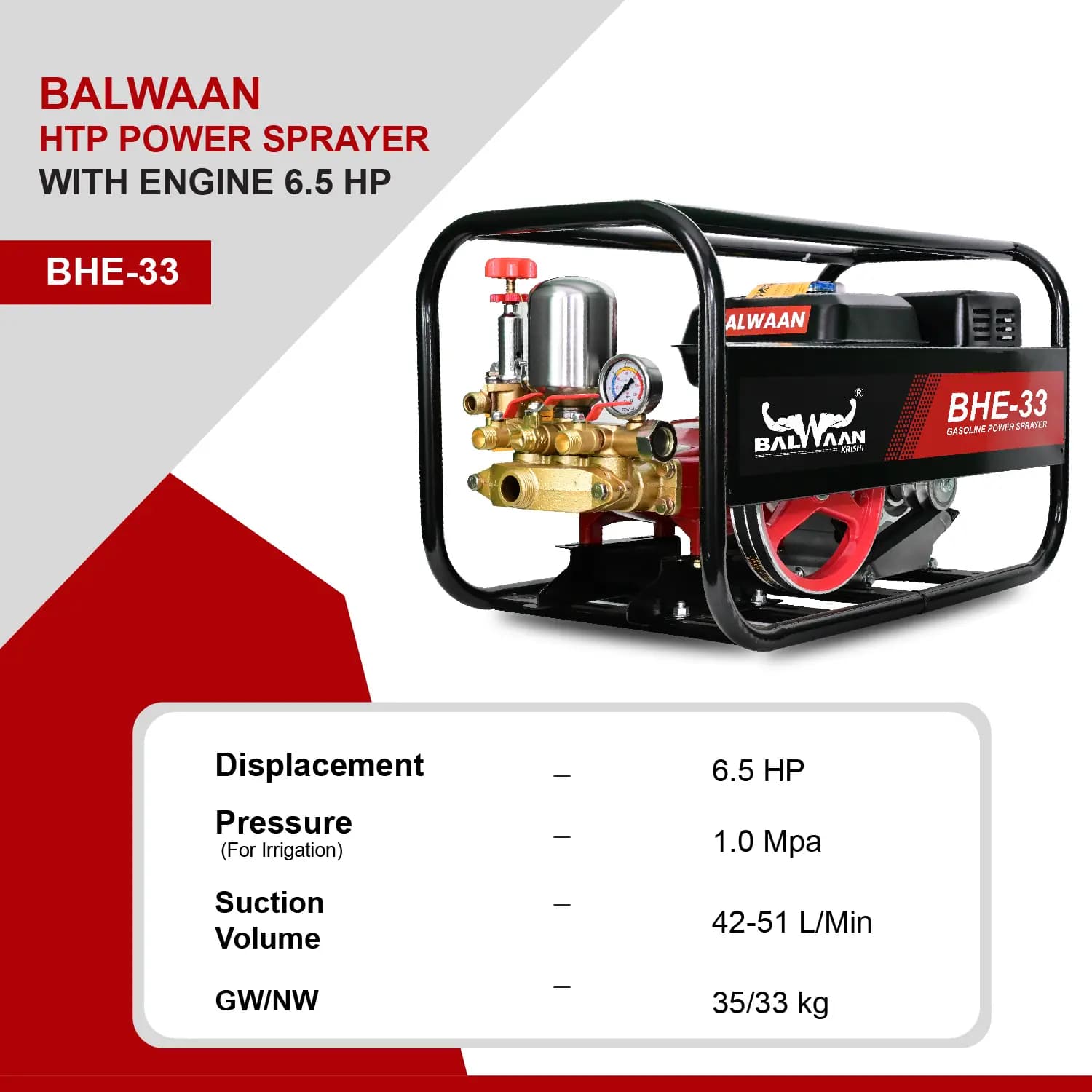 Balwaan BHE-33 Portable Power Sprayer, 4 Stroke HTP Sprayer With 6.5 HP Engine and 196 CC - Image 2