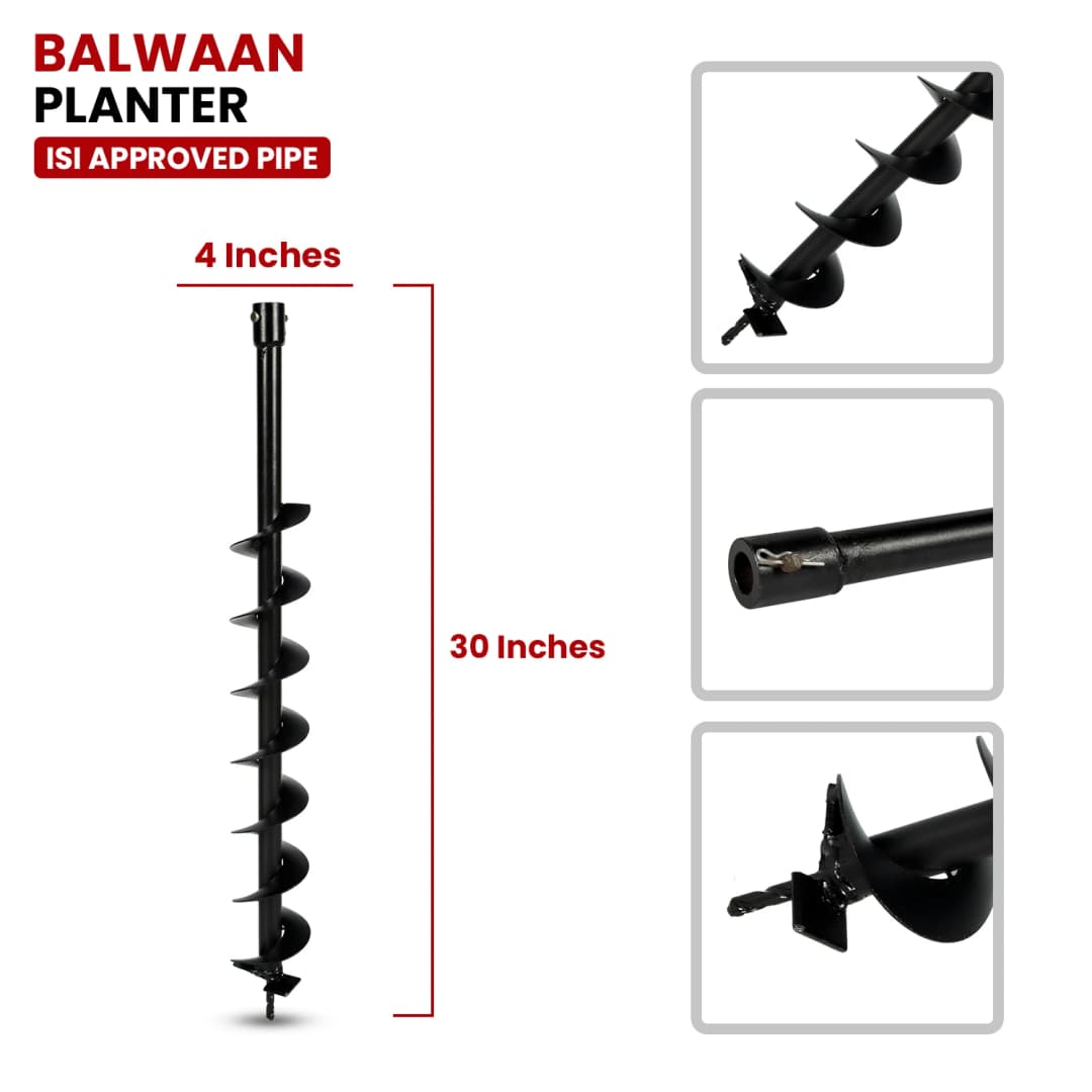 Balwaan PT-4 Single Spiral Earth Auger Planter, 4 Inch Width, Heavy Duty, Durable And Rust Resistant - Image 2