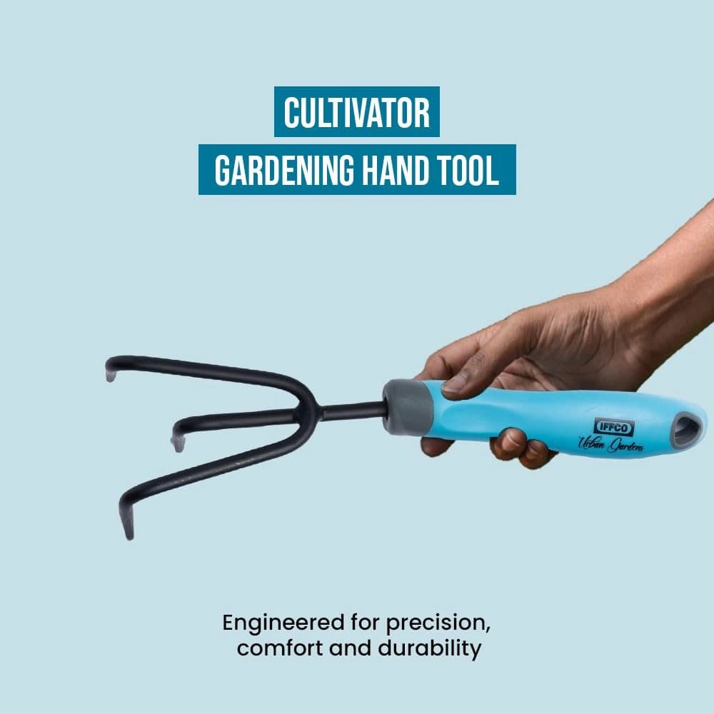 IFFCO Urban Gardens Cultivator 1 Pc, Gardening Tools For Home Garden, Carbon Steel Front With Soft Rubber Handle For Better Grip, Use For Hoeing - Image 2