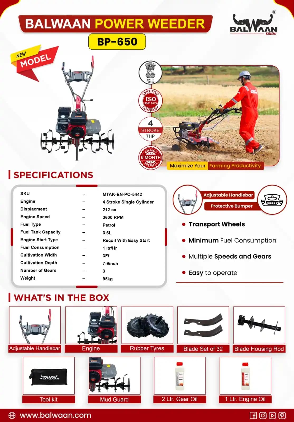 Balwaan 7HP Power Weeder (BP-650) - 7 HP, 212cc, 4 Stroke - Image 11