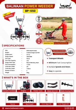 Balwaan BP-650 Power Weeder, 7 HP High Power Engine, 4 Stroke, Used For Weeding In All Types of Agriculture Crops 11