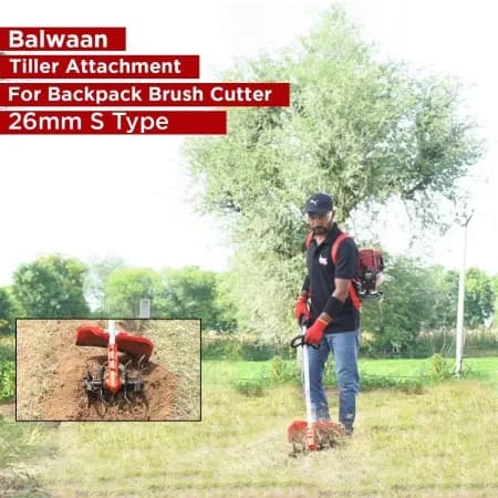 Balwaan Tiller Attachment S Type 26mm for Back Pack Brush Cutters, Weeding In Fruits and Vegetables - Image 1