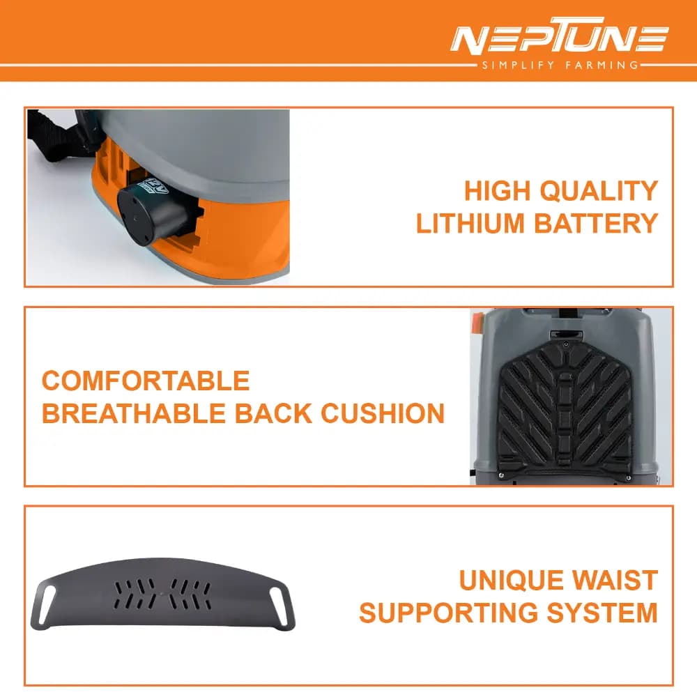 Neptune Max-10 12V Lithium-Ion Battery Powered Garden Sprayer With 10 LTR Tank Capacity, Waist Supporting Guard, 2 Spray Nozzles For Farming & Garden - Image 6