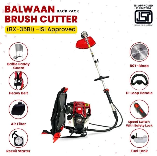 Balwaan Backpack 35cc ISI Marked BX-35Bi 4 Stroke Brush Cutter, Used For Agricultural Purposes