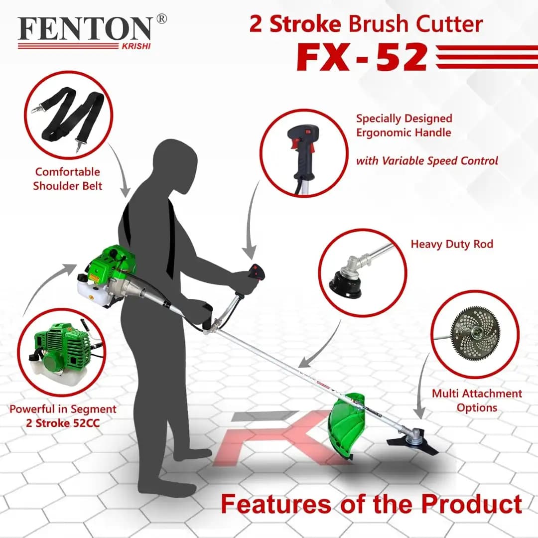 Fenton Krishi Side Pack FX-52 Brush Cutter, 52CC, 2 Stroke, 2.2 HP Engine, Best For Gardens, Backyards, Small Fields - Image 3