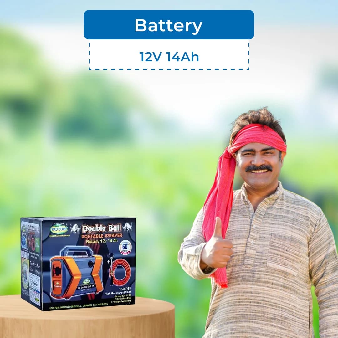 Pad Corp Double Bull Portable Battery Sprayer & Car Washer, Drip Injector 12 Volt x 14 Amp with 10 Meter High Pressure Hose Pipe - Image 5