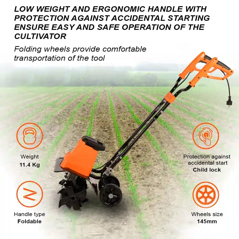 Neptune NC-41E 1500W Electric Portable Mini Garden Tiller with 6 Blades, Flexible Working Width 45cm, Depth 22cm, Ideal for Soil Preparation & Tilling - Image 8