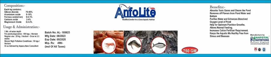 एंफोलाइट जिओलाइट, स्वच्छ जलीय आवास के लिए, मछलियों और झींगों के बेहतर स्वास्थ्य और वृद्धि के लिए एक्वाकल्चर आहार की आपूर्ति करता है