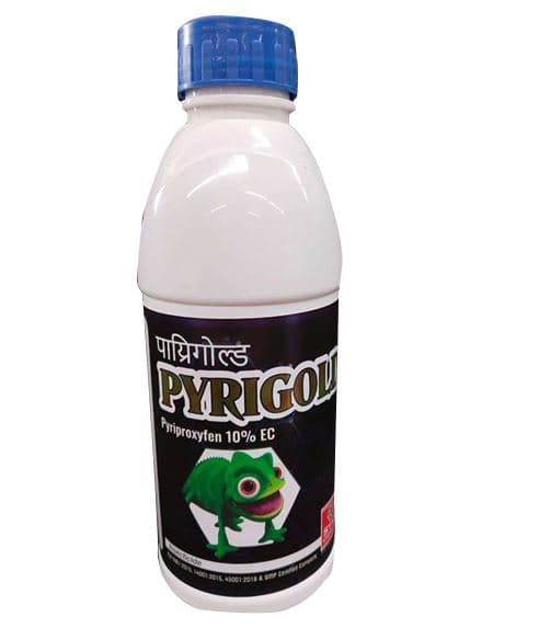 Star Chemicals Pyrigold Pyriproxyfen 10% EC Insecticides. A selective Insect growth regulator having Stomach, Contact and Translaminar action.