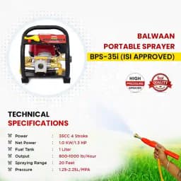Balwaan BPS-35i ISI Marked Portable Sprayer with 25 Mtr Hose Pipe, 4 Stroke 35CC Engine, Less Fuel Consumption 5