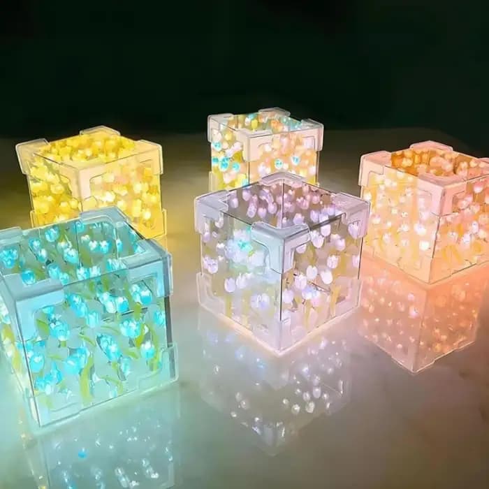 Cube Tulip Night Lamp, LED Decorative Mirror Flower Table Light For Bedroom - Image 7