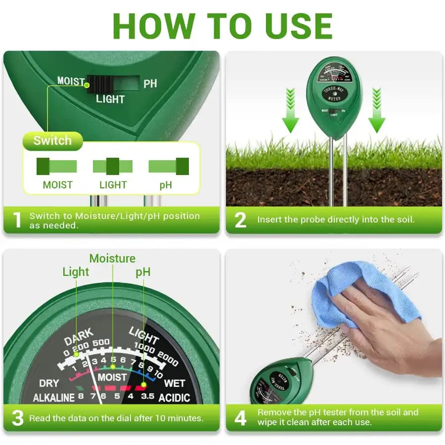 Radhe Agri 3 In 1 Soil PH Moisture Soil Test Kit, Soil Moisture Meter, Effective For Garden, Lawn Plants Indoors And Outdoors - Image 3