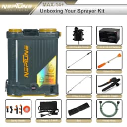 Neptune Max-14-Plus Backpack Battery Sprayer, Dual Pump 12V 14AH, 20L Tank, Output 10-13 LPM with 5 Nozzles, Include Italian Gun for Farming & Garden 5