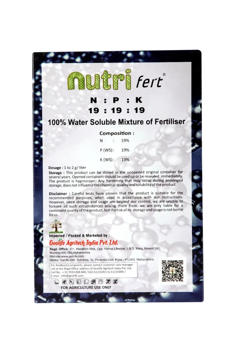 Geolife Nano Fert NPK 19:19:19 Water Soluble Fertilizer For Effective Vegetative Growth - Image 2