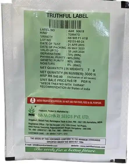 नामधारी एनएस 585 टमाटर के बीज (3000 बीज) लंबे, दृढ़, अच्छे पत्तेदार आवरण वाले, दक्षिण भारत में गर्मियों के लिए अनुशंसित