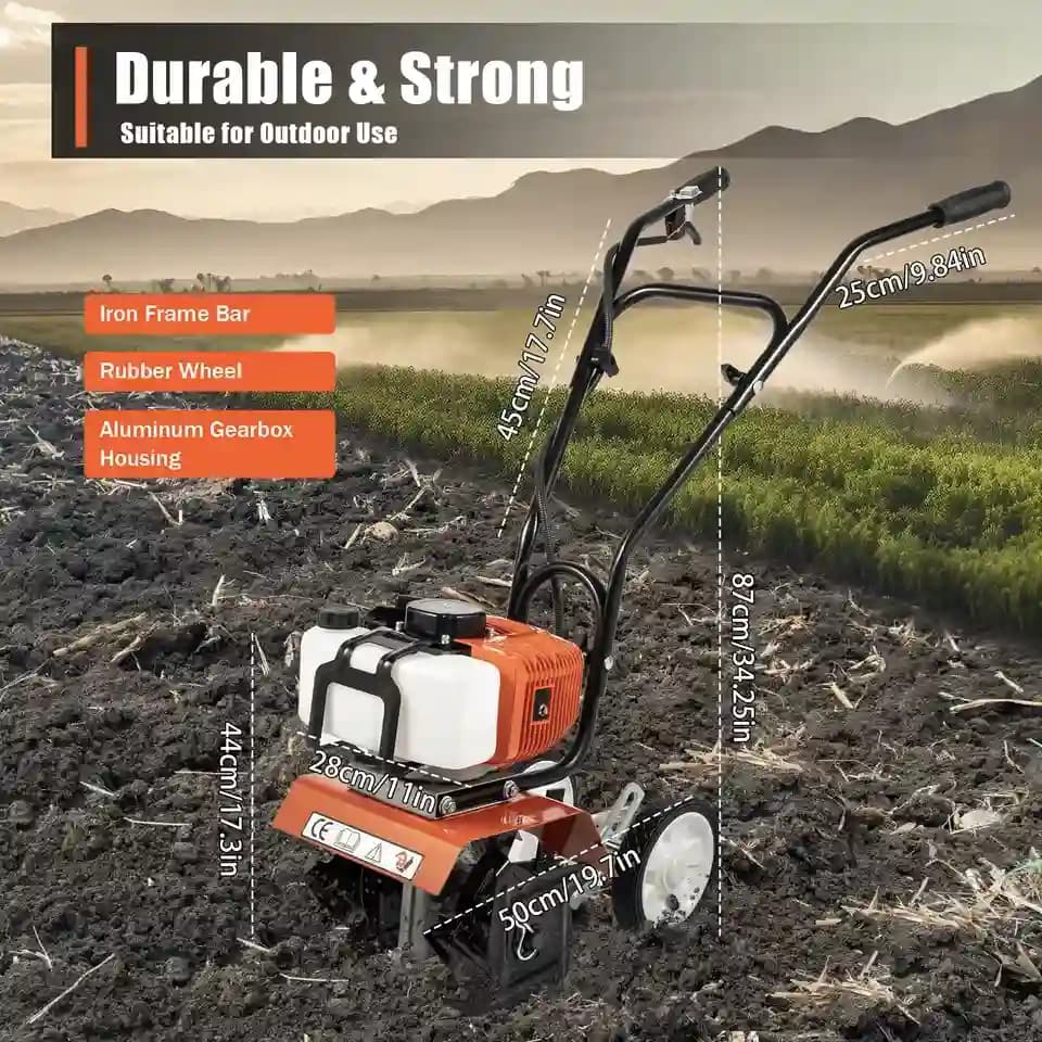 Neptune NC-52 Bottom Mini Power Tiller, 52CC, 2HP Petrol Engine, High Carbon Blades, 10 Width, 4 Depth, Perfect for Agriculture, Farm & Garden Work - Image 5