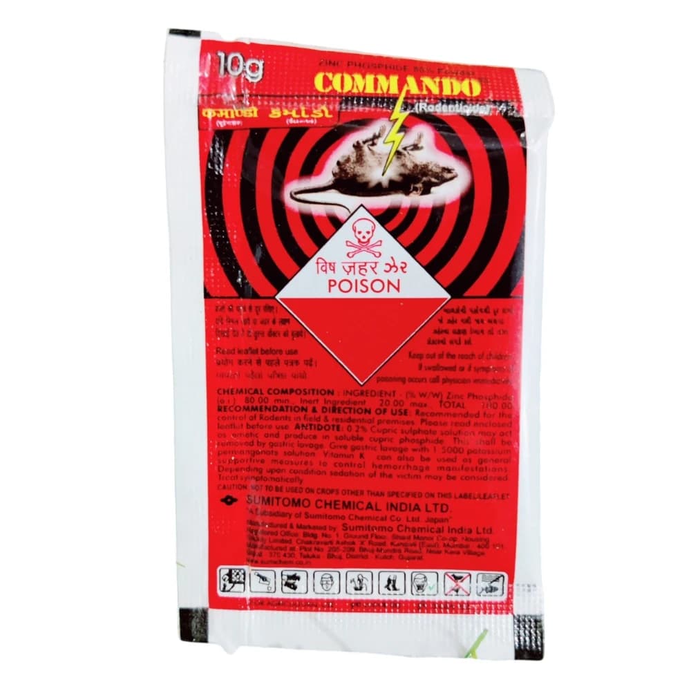 Sumitomo COMMANDO Zinc Phosphide 80% Rodenticide, Broad Spectrum, Effective Controls Rats, Mice, Ground Squirrels And Voles - Image 1