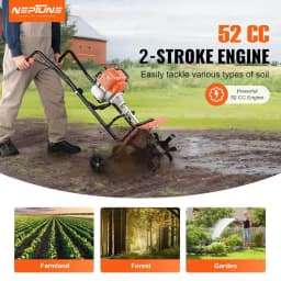 Neptune NC-52 Top Mini Power Tiller, 52CC, 2HP Petrol Engine, High Carbon Blades, 12 Width, 4 Depth, Perfect For Agriculture, Farm & Garden Work 2