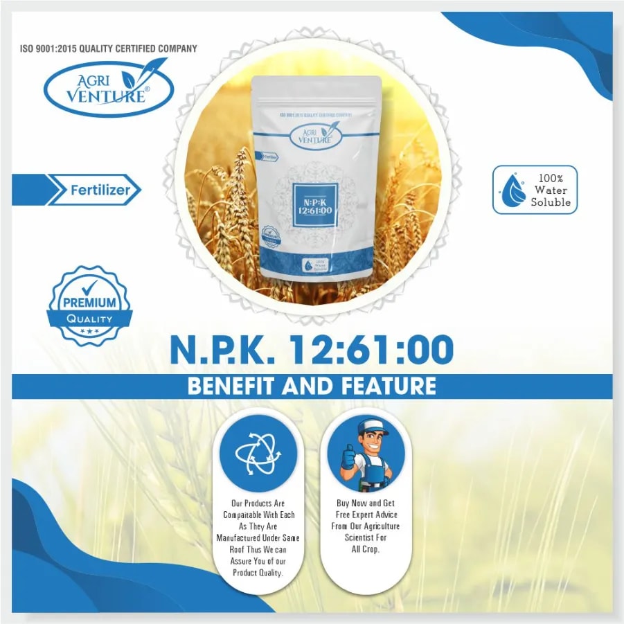 Agriventure NPK 12:61:00 Imported 100% Water Soluble Drip Fertilizer, Use for Vegetables and Fruits