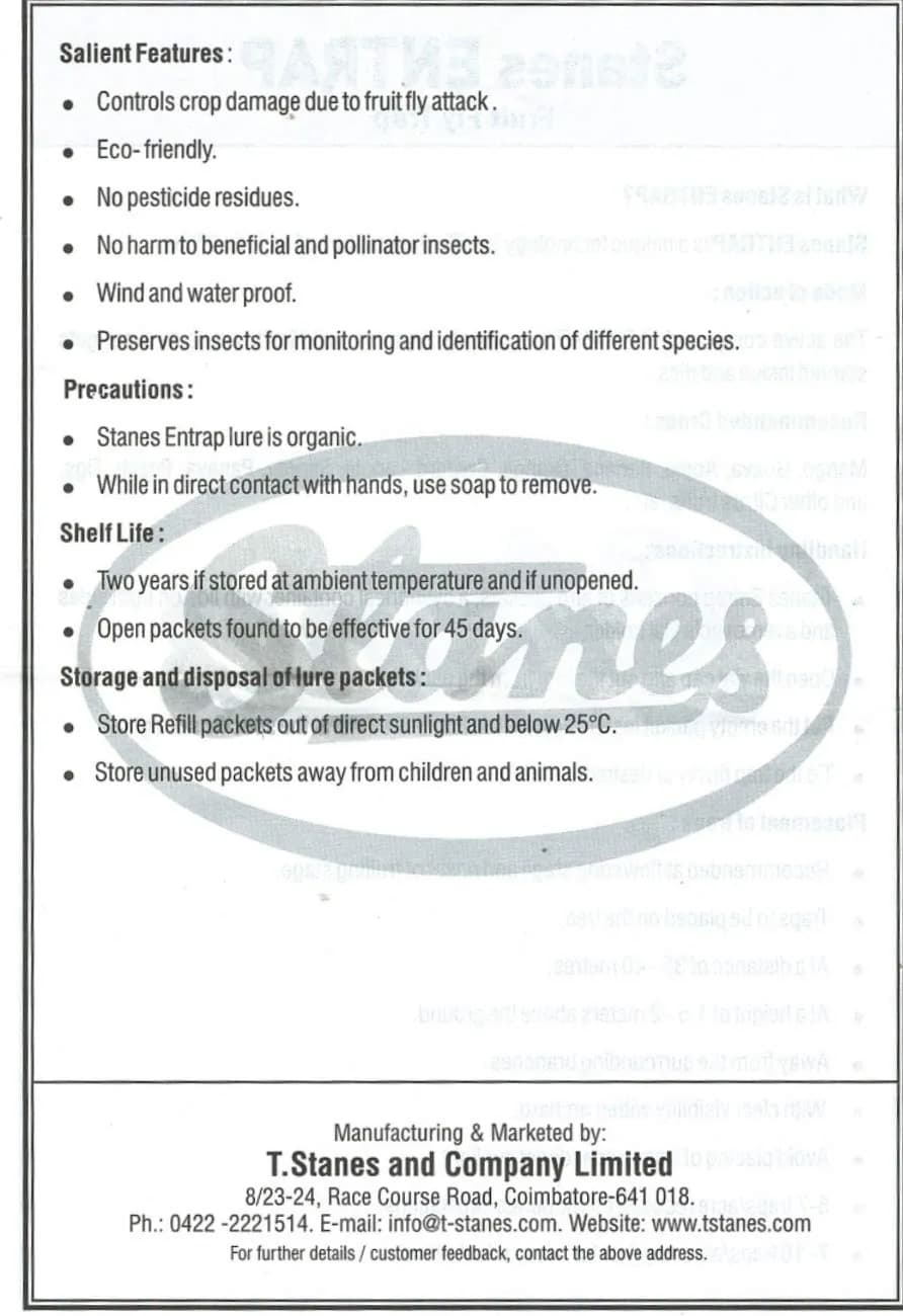 T.Stanes Entrap Fruit Fly Trap, Eco-Friendly & Effective Male Fruit Fly Control For Various Fruits - Image 5