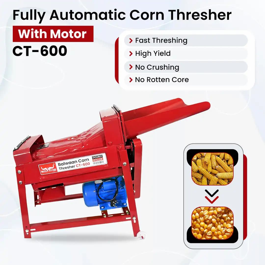 Balwaan CT-600 Corn Thresher With Motor, 1.3 HP 2800 RPM, 1500 Kg Per Hour Capacity, Double Roller - Image 3