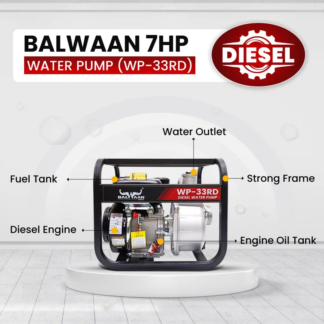Balwaan WP-33RD 7HP Diesel Water Pump, 4 Stroke Engine, 3-Inch Outlet, Recoil Starter - Image 5