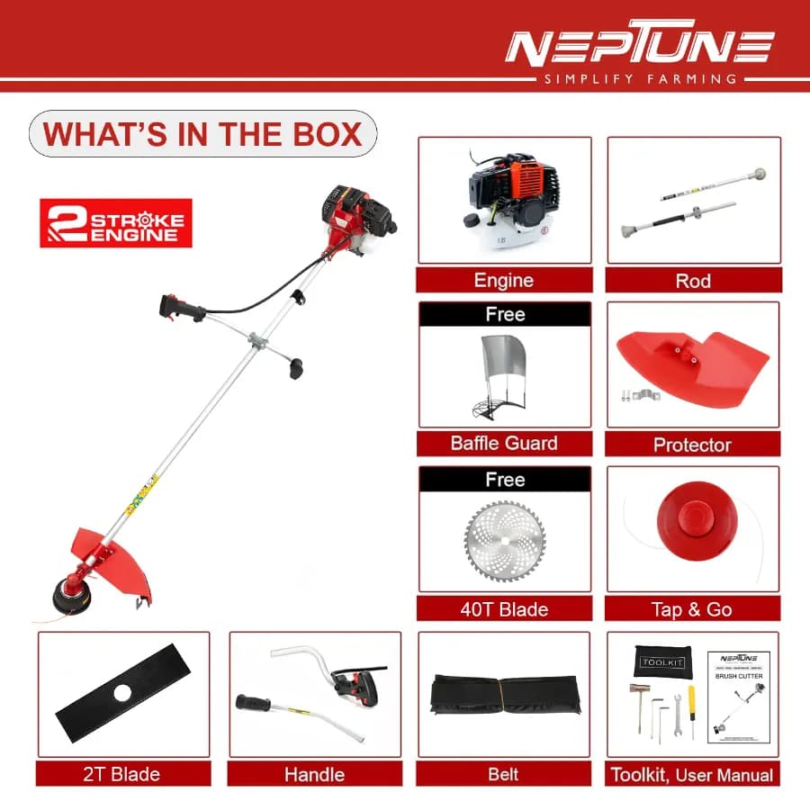 Neptune BC-520 Brush Cutter 2 Stroke 52CC Petrol Engine, Advanced Technology Grass Trimmer, Heavy Duty Crop Cutter, 40T, 2T, Tap And Go Blades - Image 4
