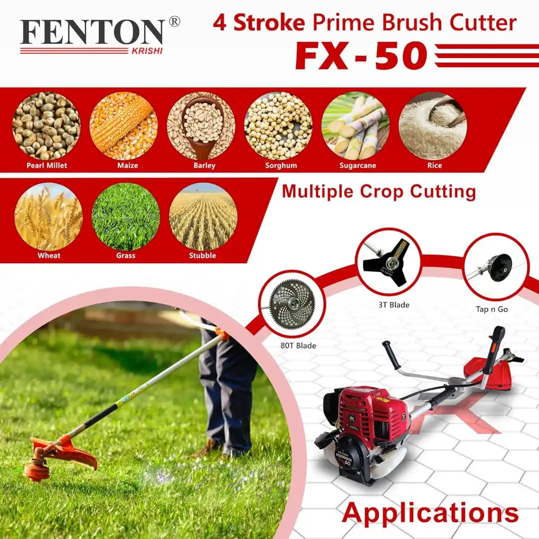 Fenton Krishi Side Pack FX-50 Prime Brush Cutter, 50CC, 4-Stroke, 1.8HP Engine, 750ML Fuel Tank, Best For Gardens, Backyards And Small Fields - Image 4