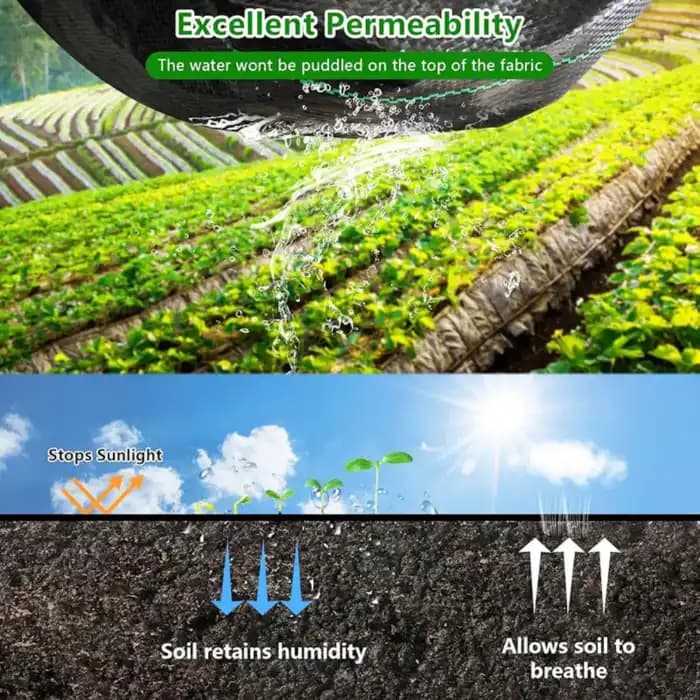 Singhal 100 GSM Garden Weed Control Barrier Sheet Mat, Landscape Fabric, Heavy Duty Weed Block Gardening Mat For Gardens (Black) - Image 3