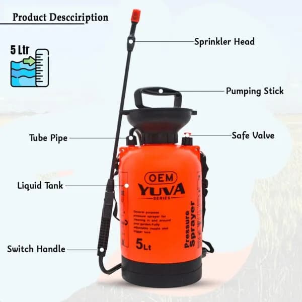 OEM Multipurpose 5L Capacity Garden Sprayer, Heavy-Duty Manual Pump For Spraying Pesticides, Herbicides, And Fertilizers - Image 2