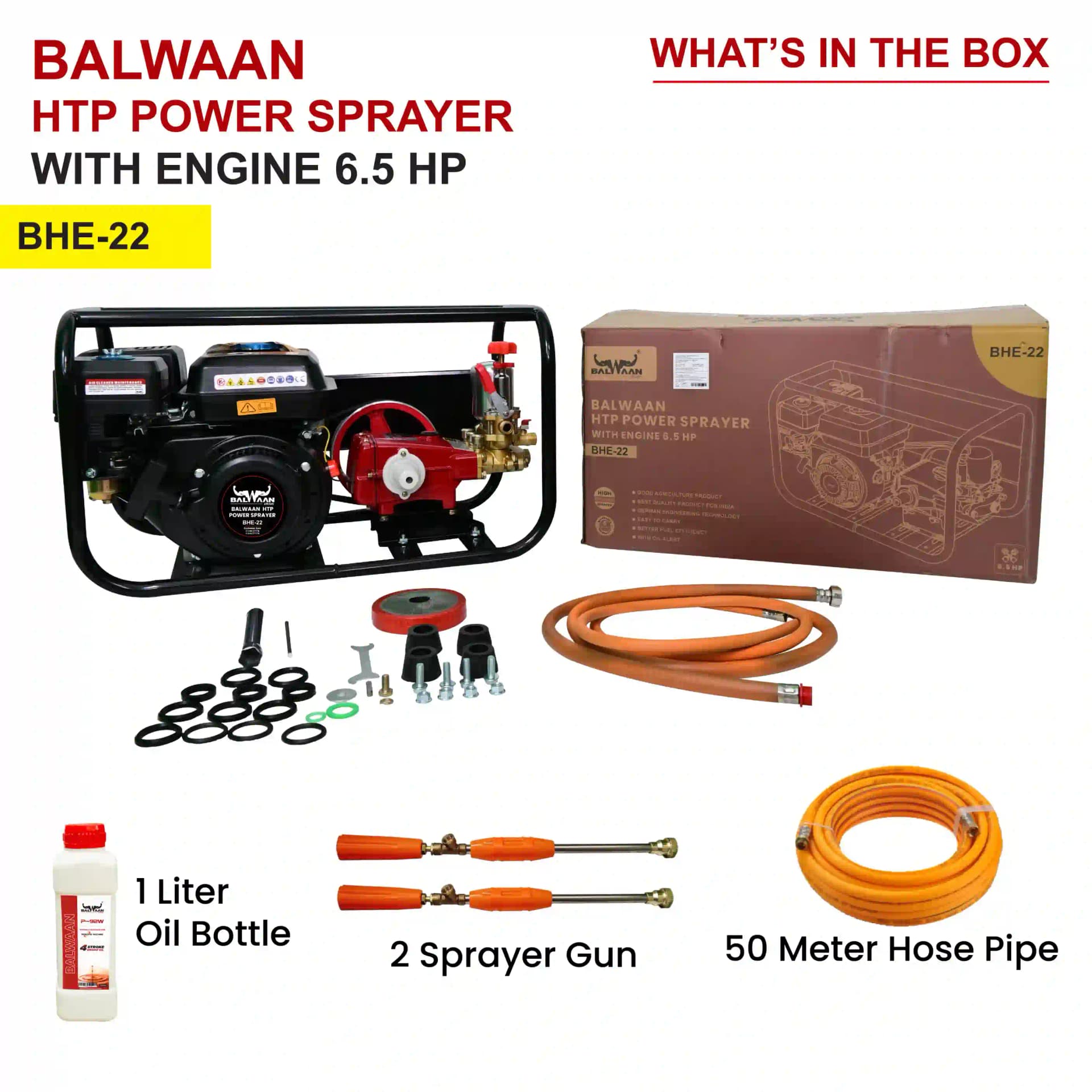 Balwaan BHE-22 Portable Power Sprayer, 4-Stroke HTP Sprayer With 6.5 HP Engine and 196 CC, Suitable for Gardening, Industrial Use and Agriculture Use - Image 8