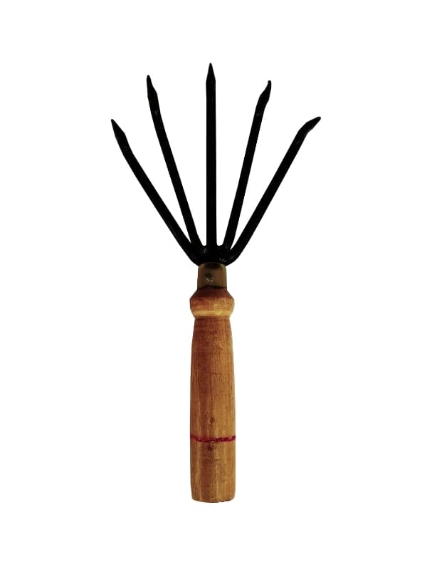 Garden Hand Cultivator (Panja) With 8 mm Pointed 5 Teeth, With Wooden Handle, Used In Pot , Flower Gardening And Terrece Garden