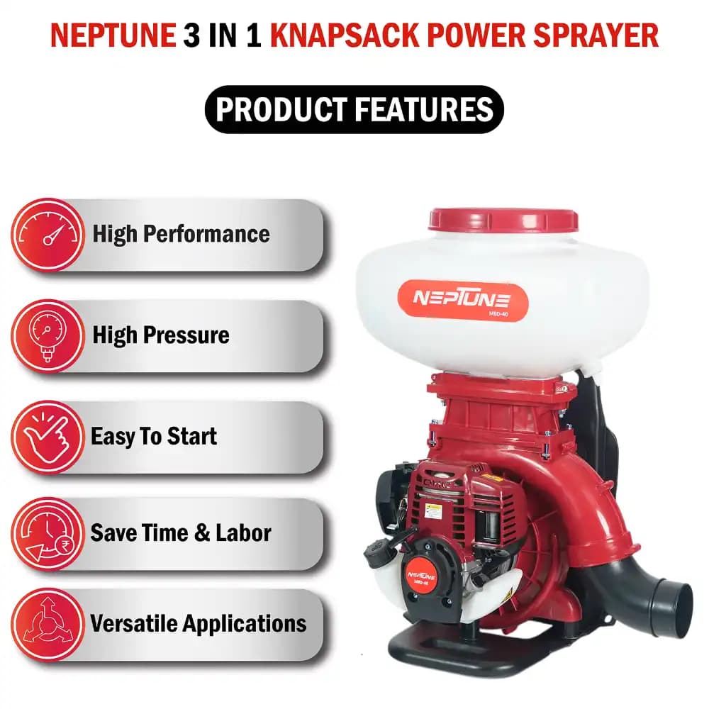 Neptune MBD-40 2 In 1 Knapsack Mist Blower, Powder Duster And Sprayer, 4-Stroke 35CC Petrol Engine, 20L Tank Capacity, Ideal For Farming And Garden - Image 8