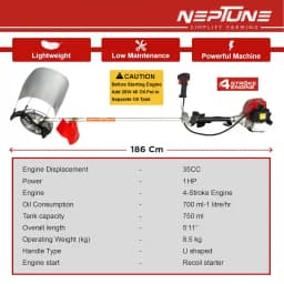Neptune BC-360 Side Pack Brush Cutter, 35CC Advanced Technology 4 Stroke Petrol Engine, Heavy Duty Crop Cutter Machine 8