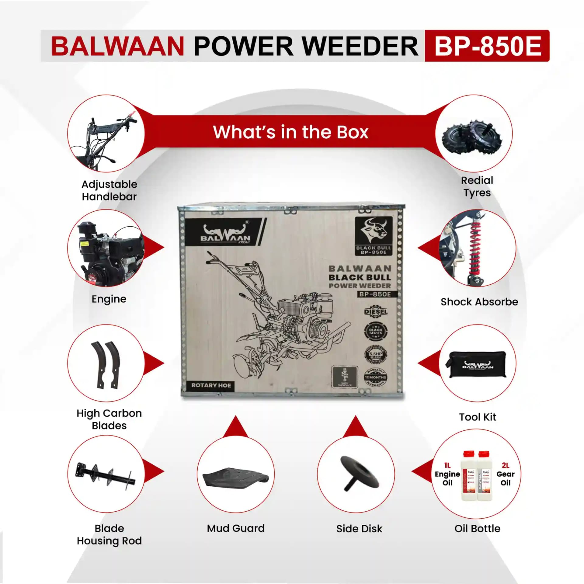 Balwaan BP-850E Black Bull Power Weeder - 247cc, 4 Stroke - Image 6