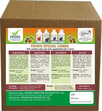 Papaya Special Combo Specially Made For Papaya Plantations, contains anti viral, anti fungal, flowering & fruiting enhancer, biofertilizer