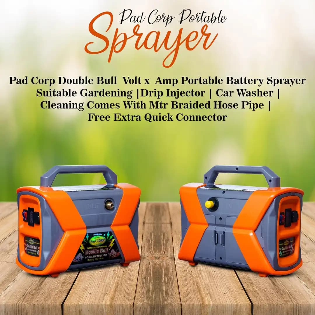 Pad Corp Double Bull Portable Battery Sprayer & Car Washer, Drip Injector 12 Volt x 14 Amp with 10 Meter High Pressure Hose Pipe - Image 4